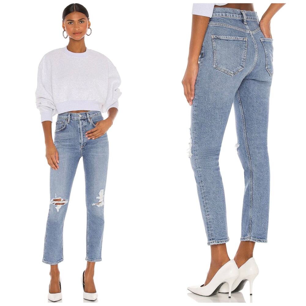 AGOLDE Riley Straight Crop Jeans Distressed
